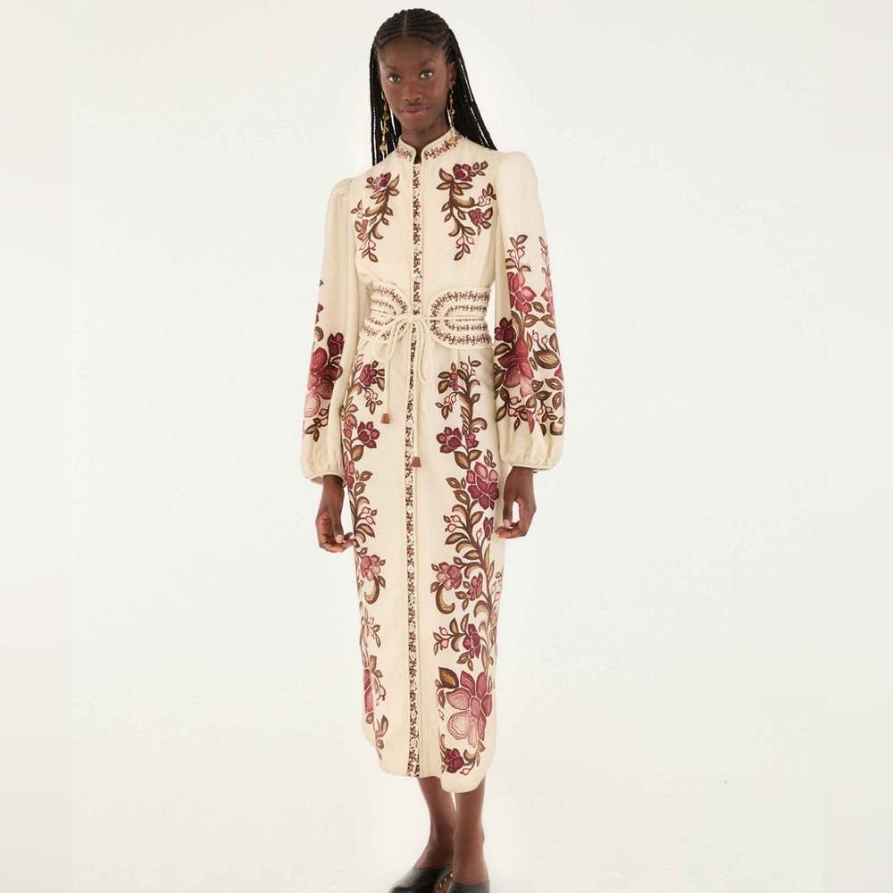 Farm Rio: Sand Renata Floral Long Sleeve
Midi Dress - Picture 6 of 16